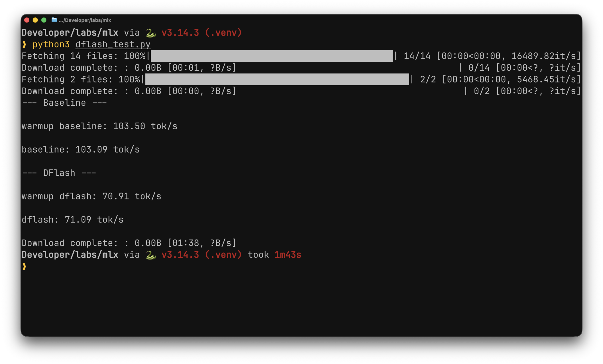Initial DFlash benchmark showing throughput below baseline